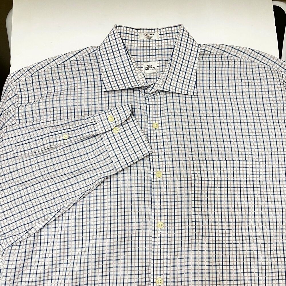 Peter Millar Blue/Pink Check Long Sleeve Shirt Size XL